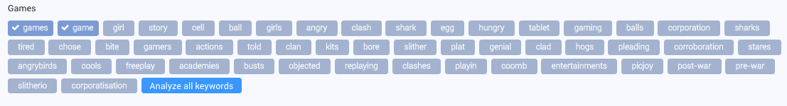 The category keywords for the Games category (iOS US)